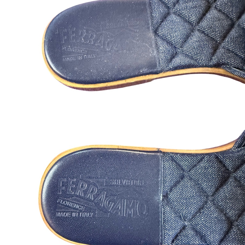 Salvatore Ferragamo Blue Quilted Sandals with Bow - Picture 3 of 7